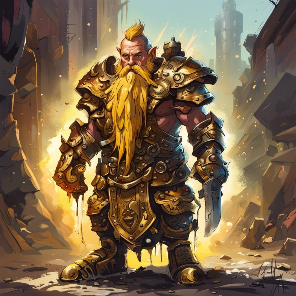 Dwarf in Golden Armor: Graffiti Art Style