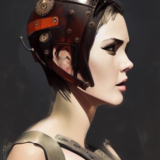 Steampunk Warrior Portrait in Art Nouveau Style