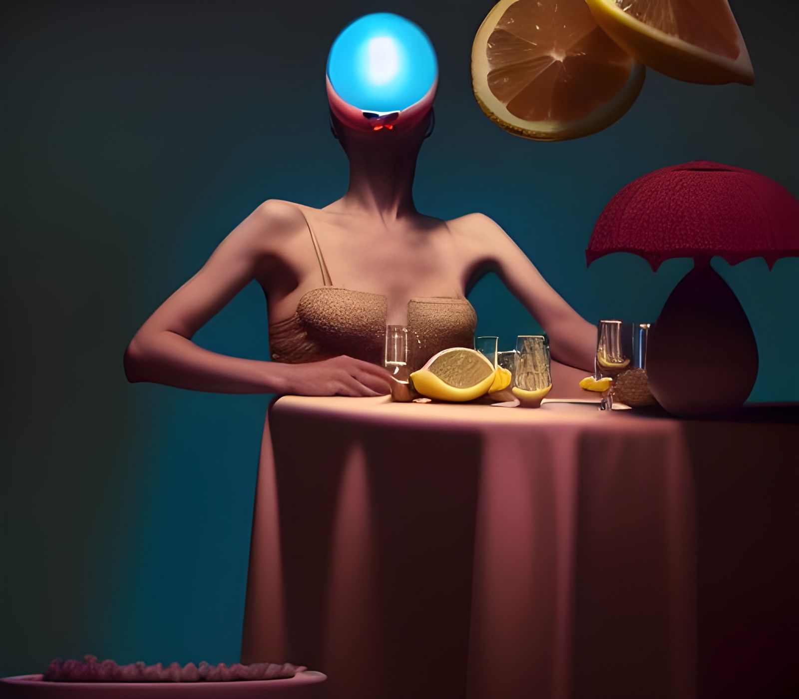 Surreal California Pool Scene with Lemonade