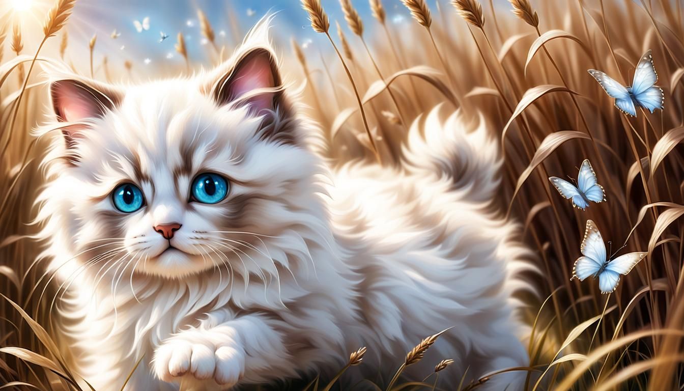 Ragdoll Kitten's Mischief in Sunlit Meadow