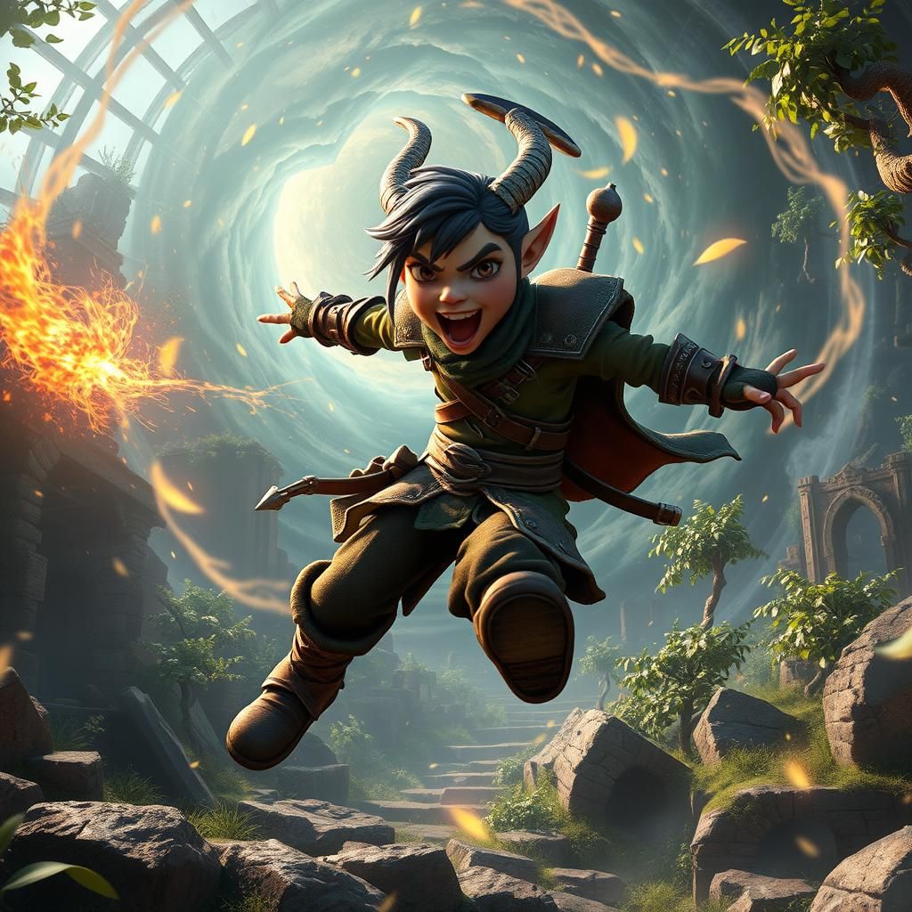 Whimsical Fantasy Rogue Mid-Leap in 3D