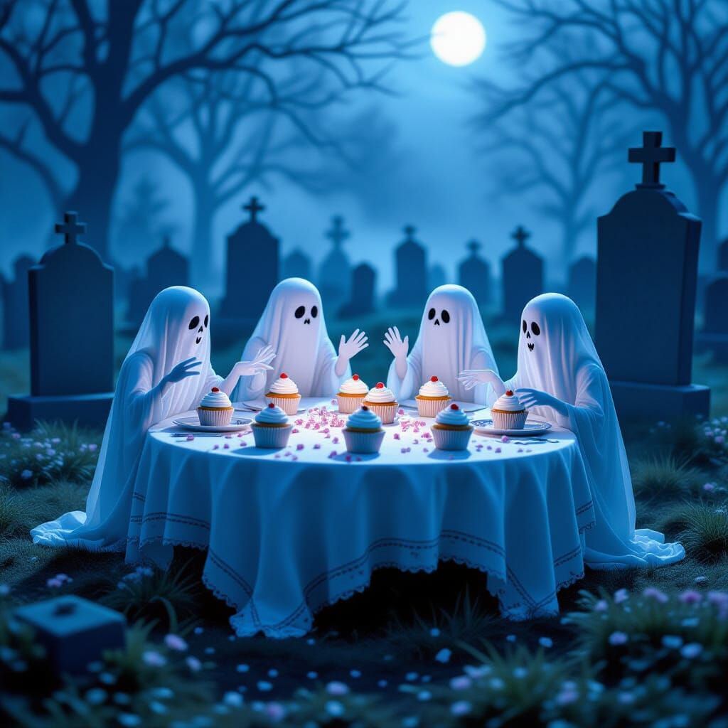 Whimsical Graveyard Cupcakes in Eerie Moonlight