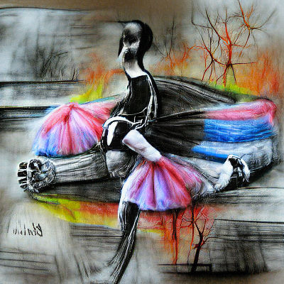 Goth Ballerina in Colourful Charcoal Drawing