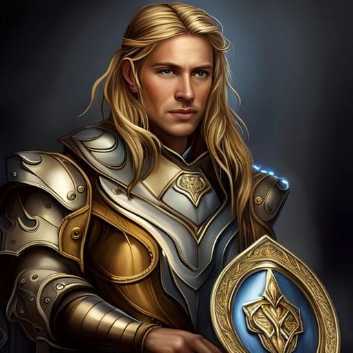 Golden Knight Portrait of Holy Magic and Power