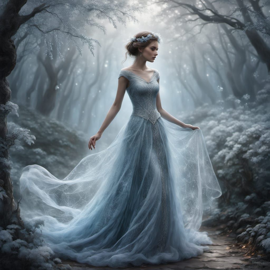 Ethereal Spiderweb Dress in Moonlit Mist