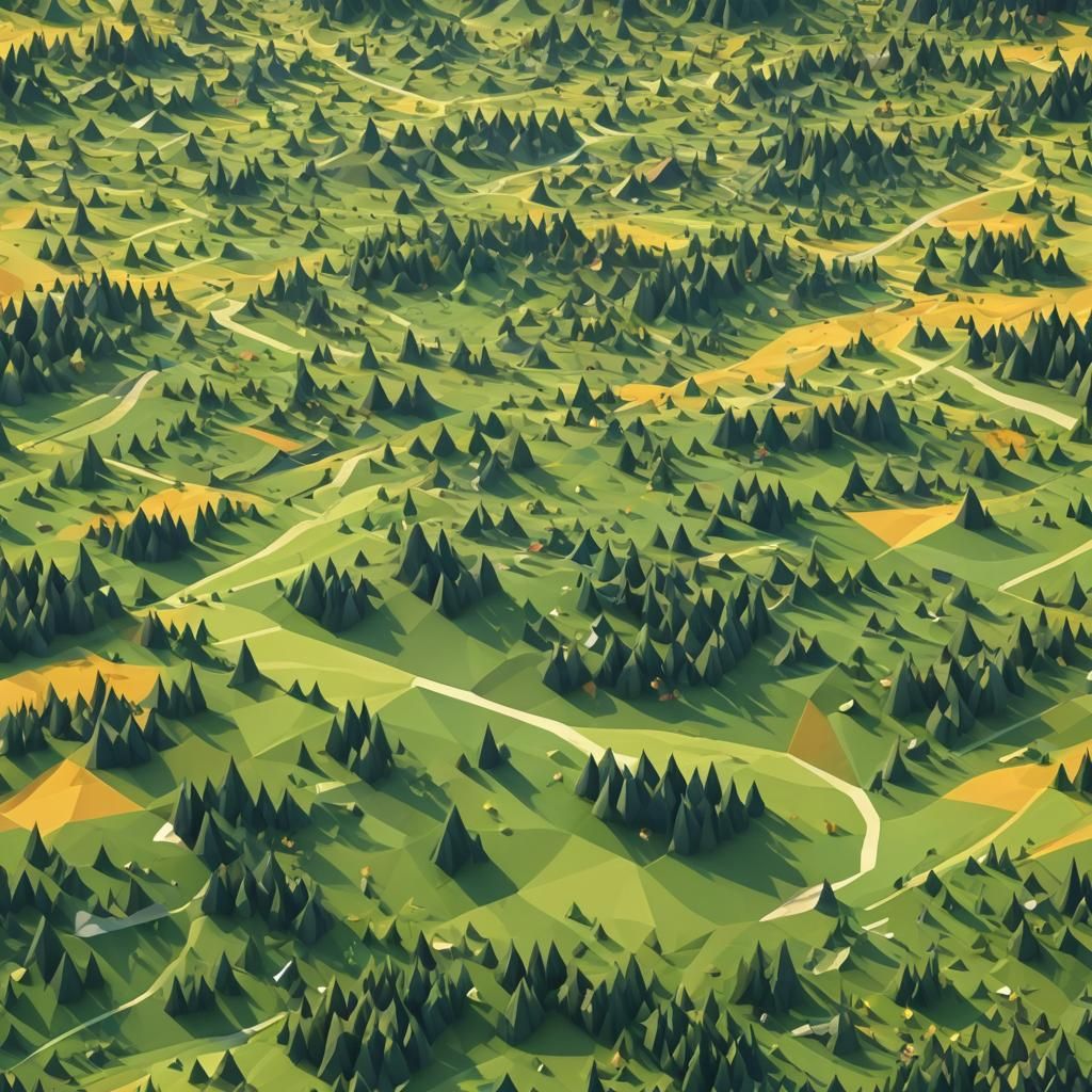 Low Poly Fractal Meadow Landscape Art