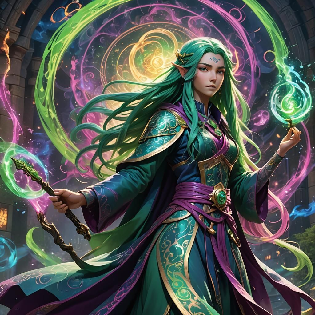 Anime Mage Casting Spell in 3D Render