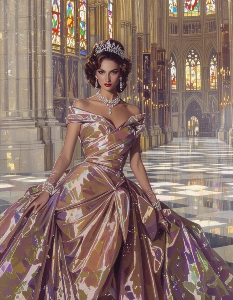 Glamorous Woman Flaunts Wealth in Gothic Cathedral