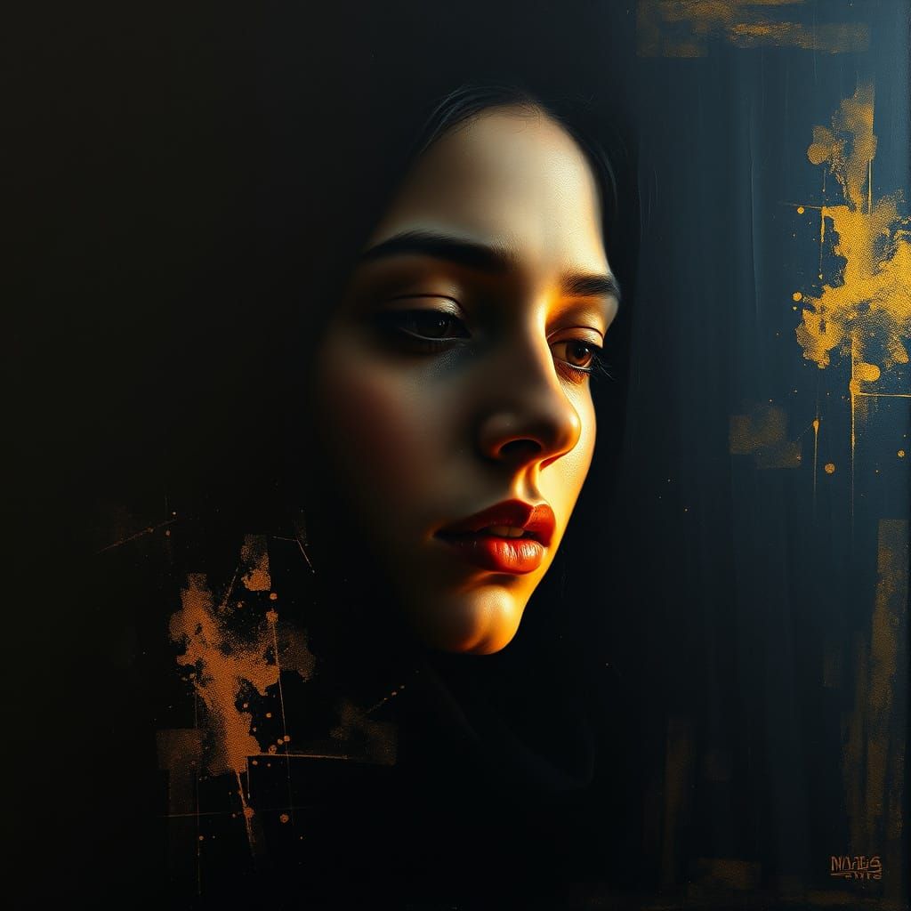 Abstract Portrait of Woman in Light and Darkness