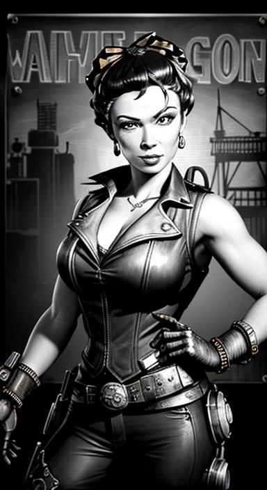 Cyberpunk Steampunk Rosie: Black Light Noir Portrait