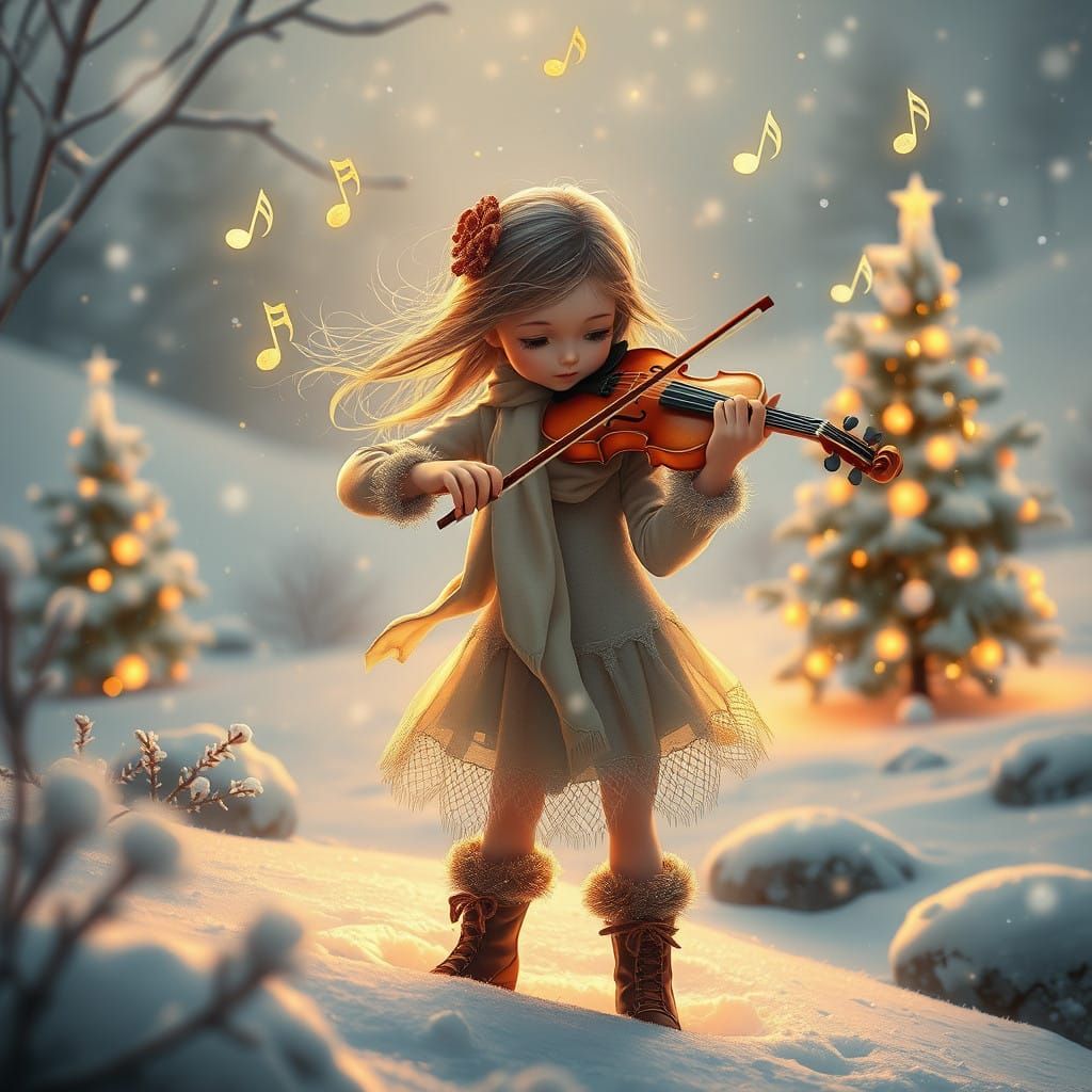 Winter Wonderland Scene with Whimsical Girl Playing Transpar...
