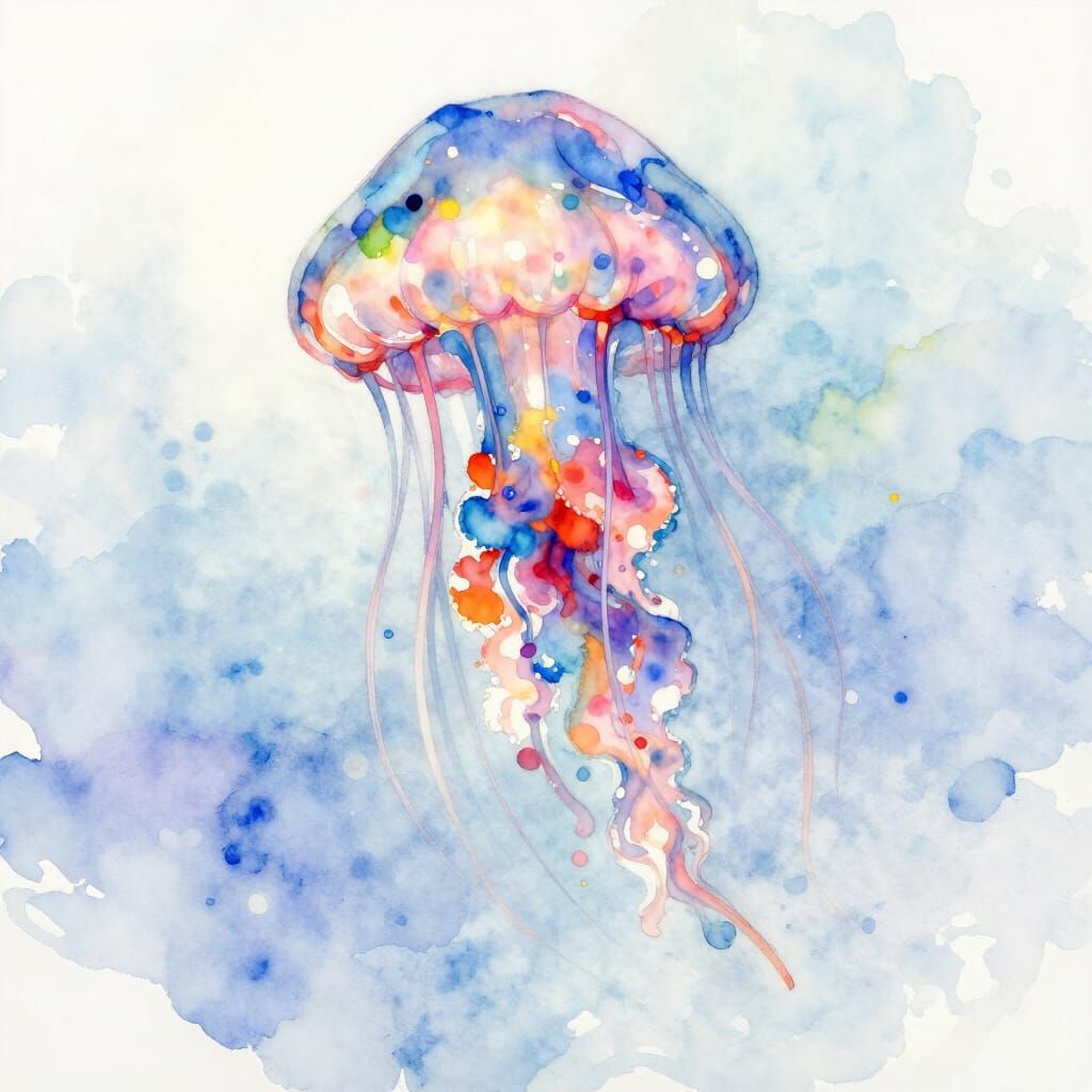 Fairy Tale Jellyfish in Expressive Watercolor Style