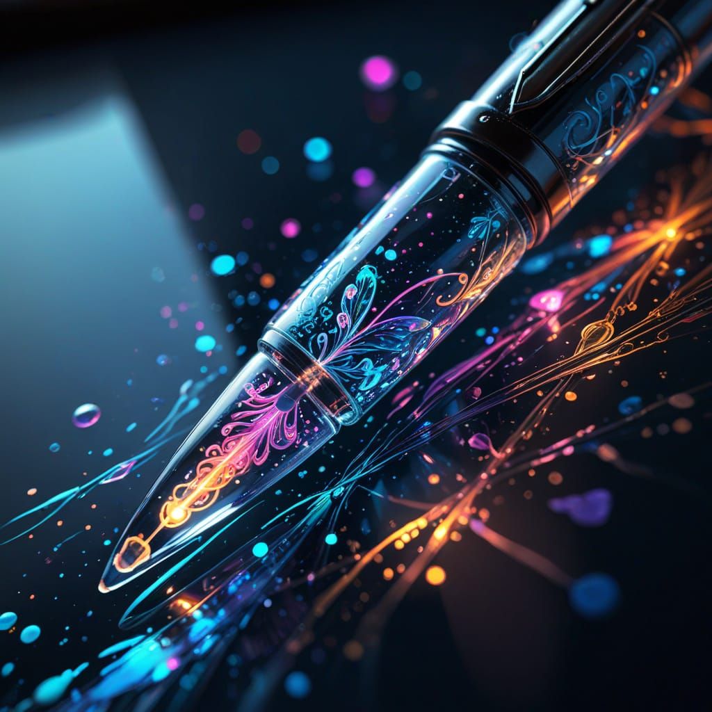 Glowing Glass Pen with Colorful Ink Designs