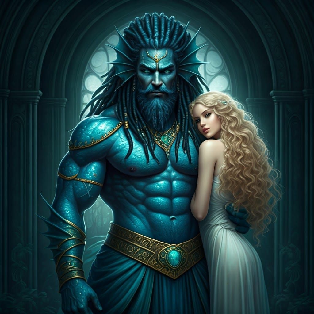 Regal Sea King with Golden Accents and Turquoise Attire