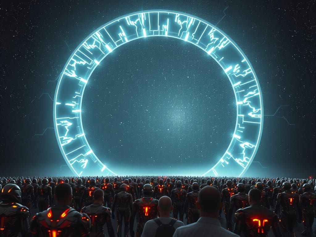 Glowing Ring Illuminated by Electric Discharges, Androids an...