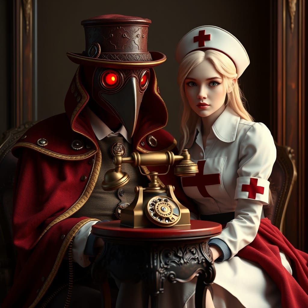 Steampunk Plague Doctor Hotline in 3D Render