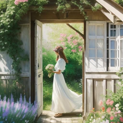 Girl in Garden Doorway: Impressionist Painting