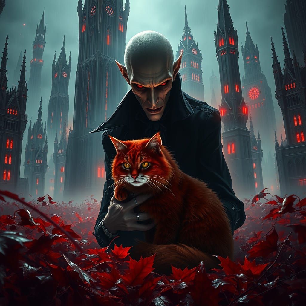 Cyberpunk Vampire Amidst Autumn Leaves