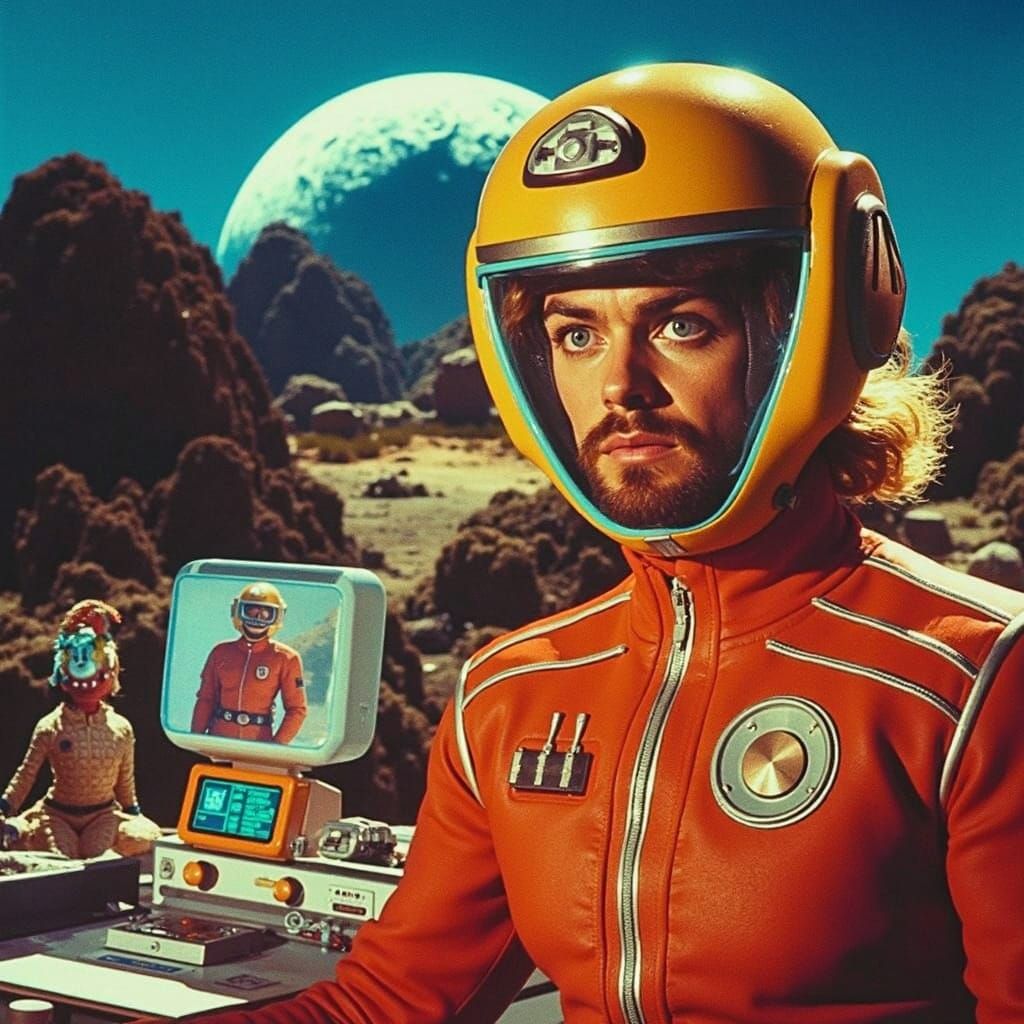 Cosmic Adventure in Retro Sci-Fi Style