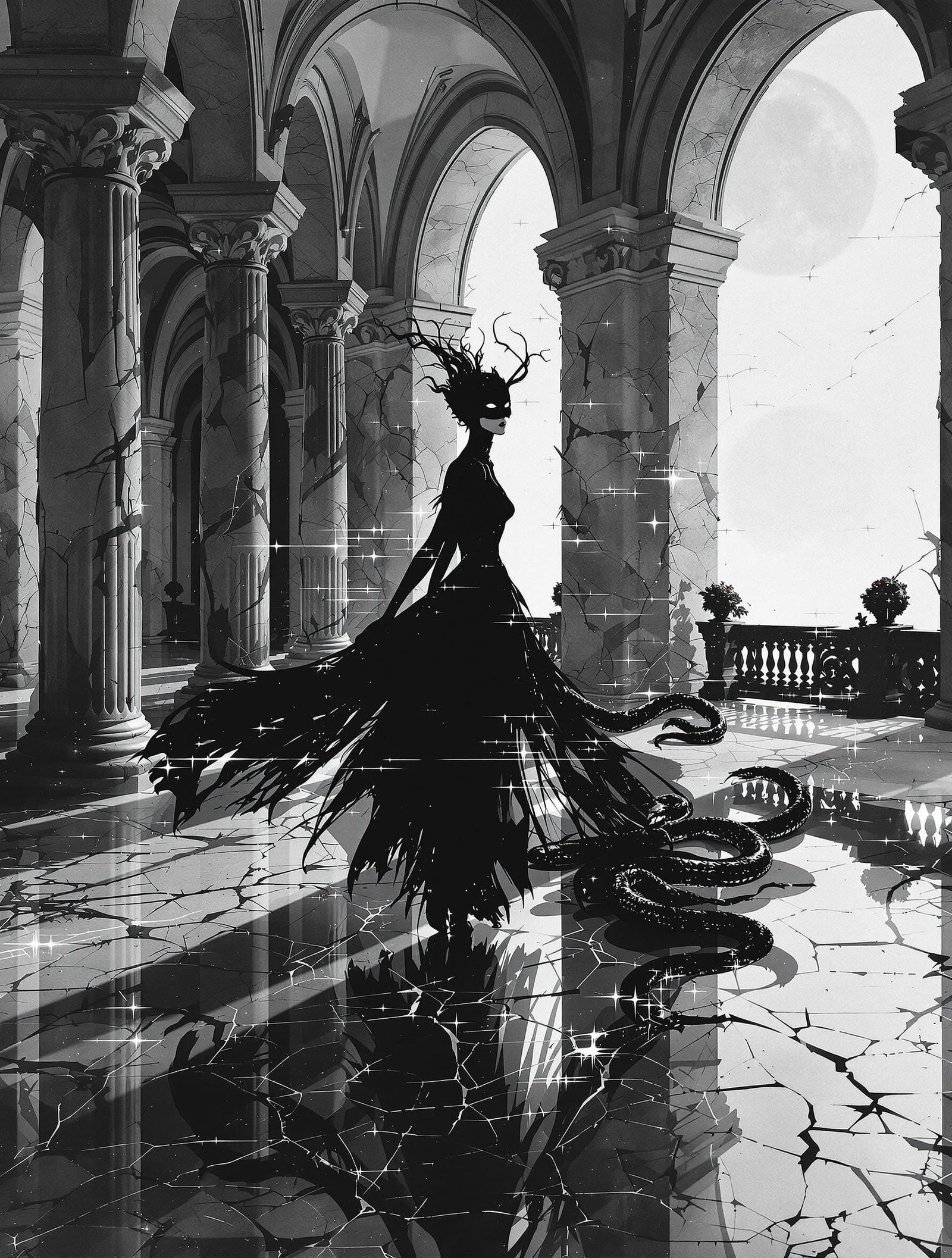 Fractured Reflections in a Moonlit Ballroom