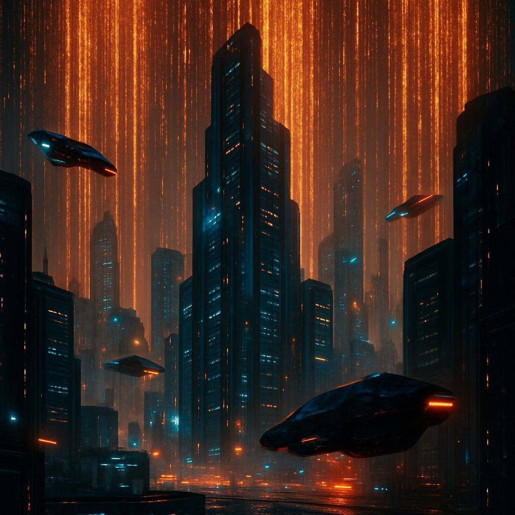 Futuristic Cityscape of Molten Data Rain