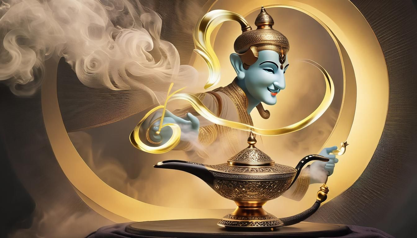 Ethereal Genie Emerges from Arabian Lamp