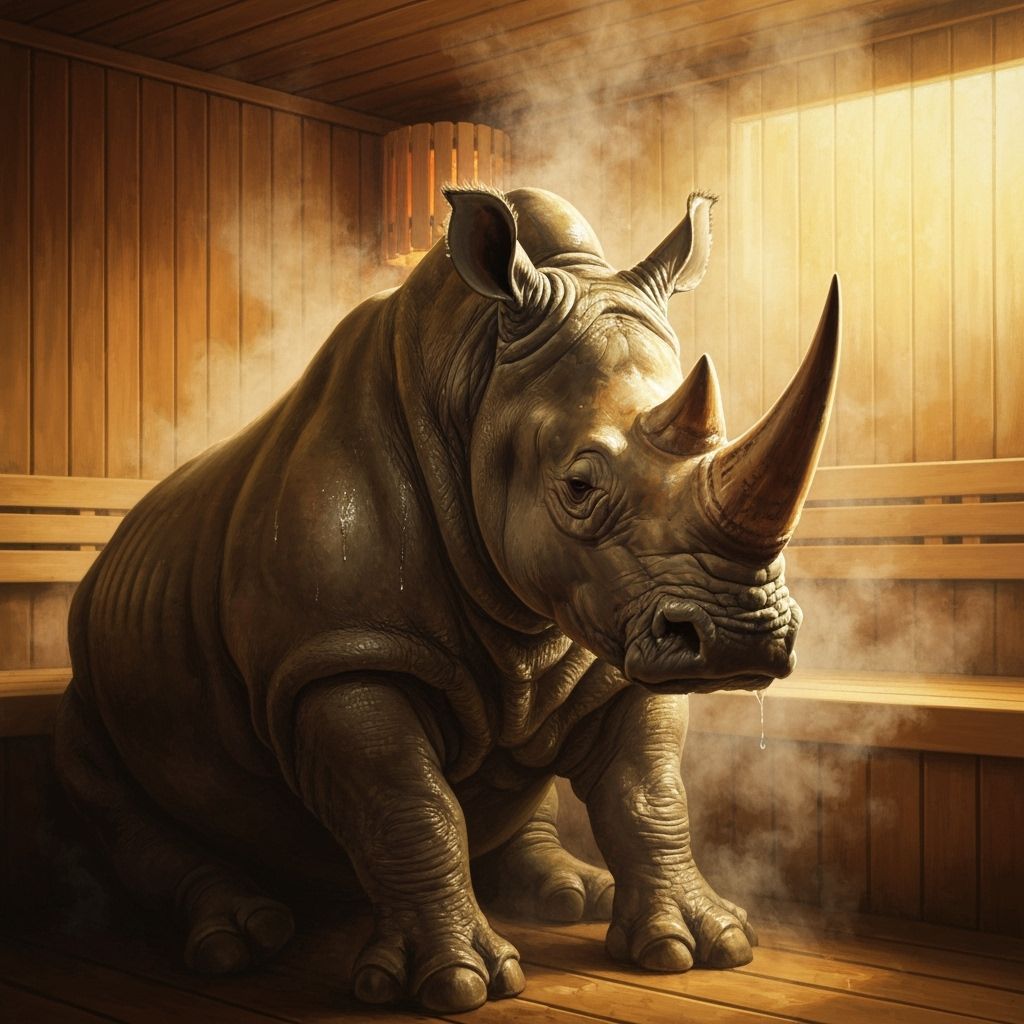 Rhino sweating in a sauna