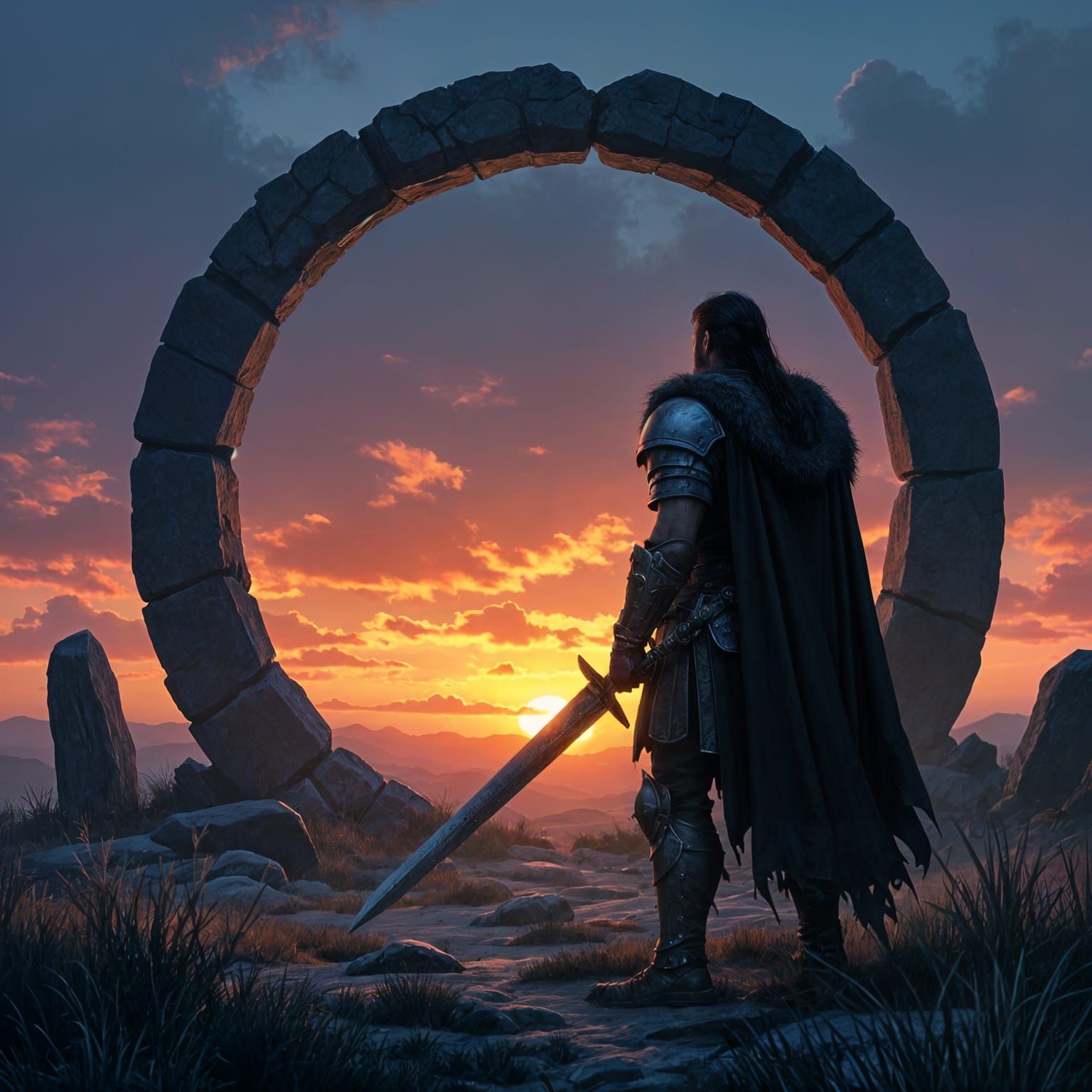 Celtic Warrior Guarding Ancient Stone Circle