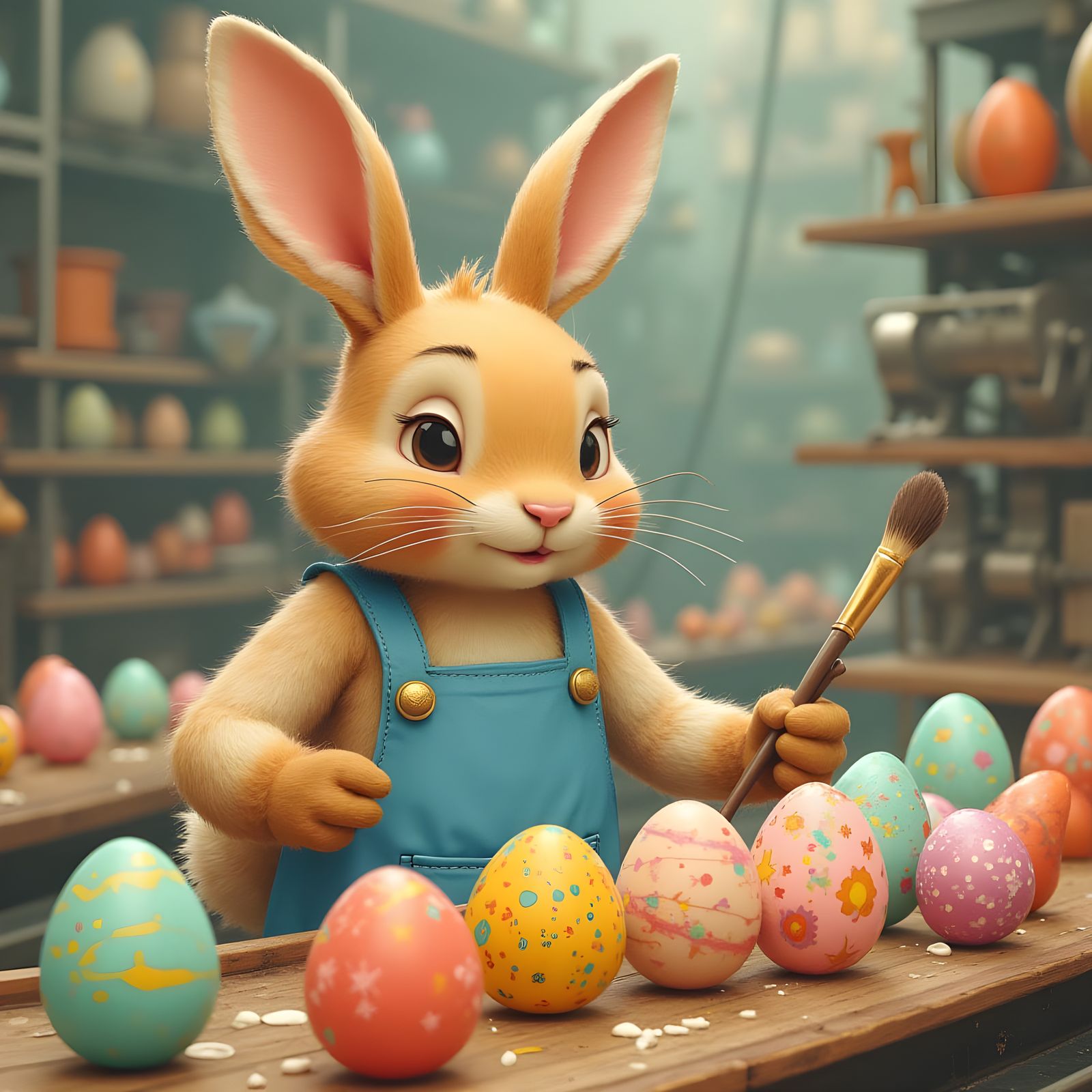 Whimsical Bunny in a Vibrant Art Studio