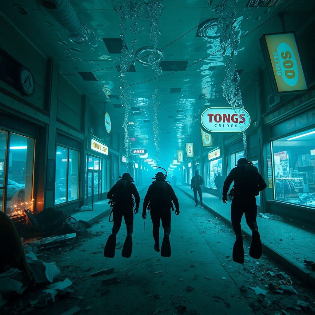 Underwater Strip Mall in Dystopian Style