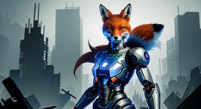Cyborg Fox Goddess in Cyberpunk Style