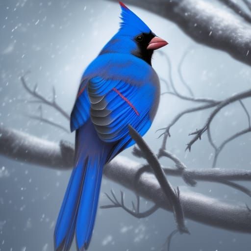 Blue Cardinal in Winter Wonderland: Detailed Matte Painting