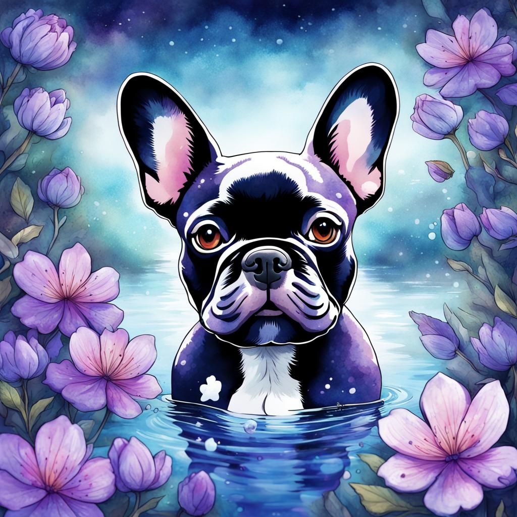 Anime French Bulldog with Magical Flowers