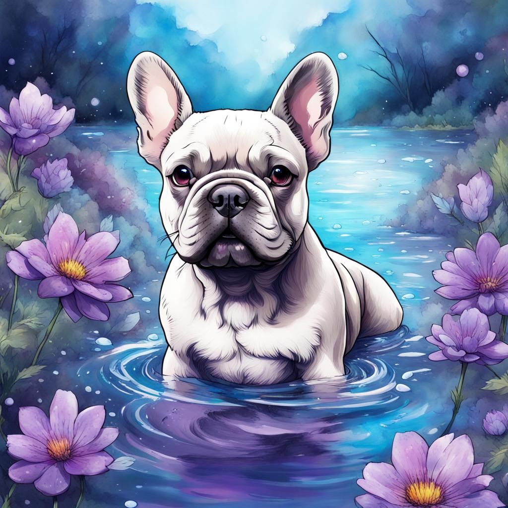 Anime French Bulldog with Magical Flowers