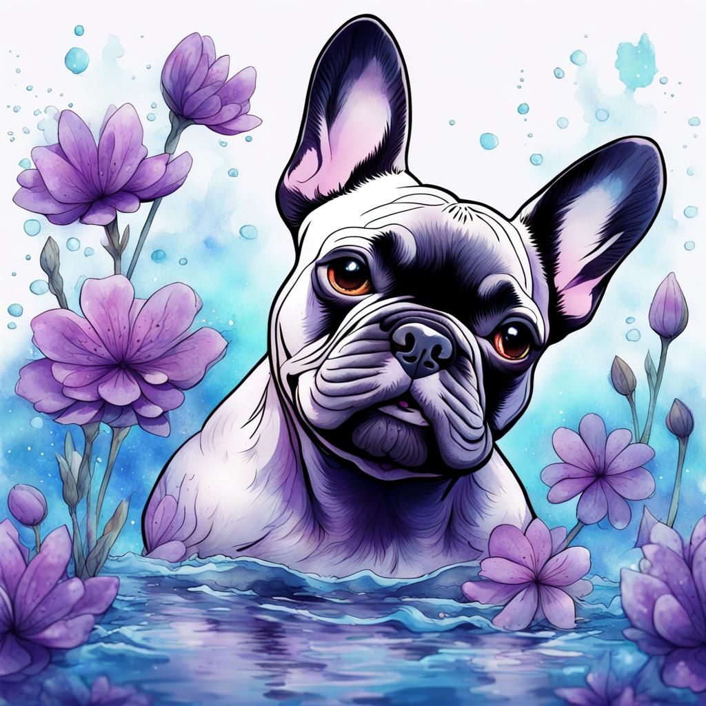 Anime French Bulldog with Magical Flowers