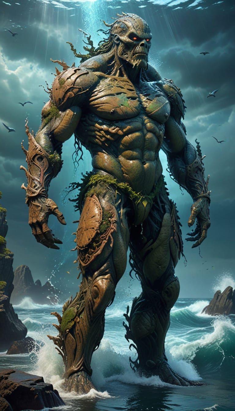 Sea Titan in Bodybuilding Style with aquatic and Human Trait...