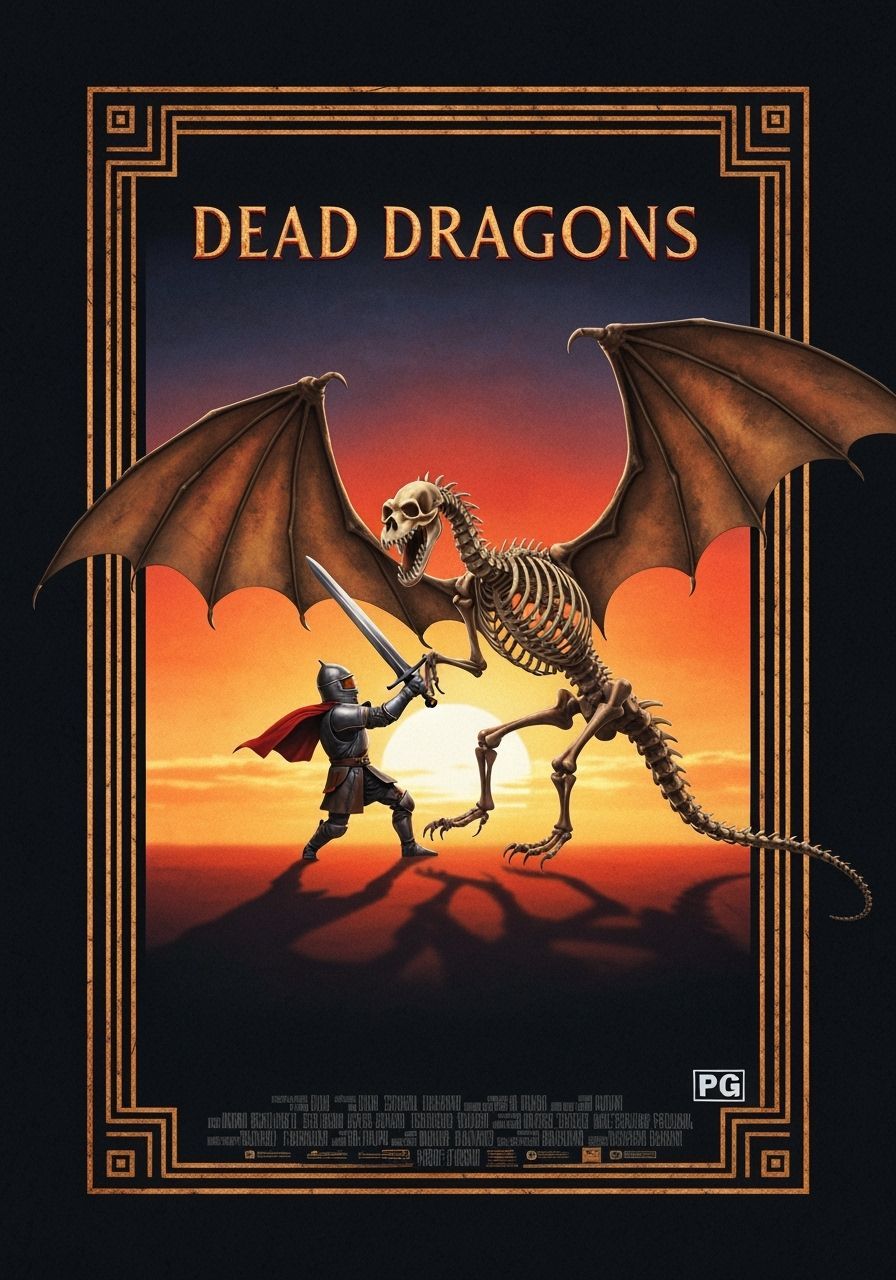 1980s Fantasy Movie Poster: Knight vs Dragon
