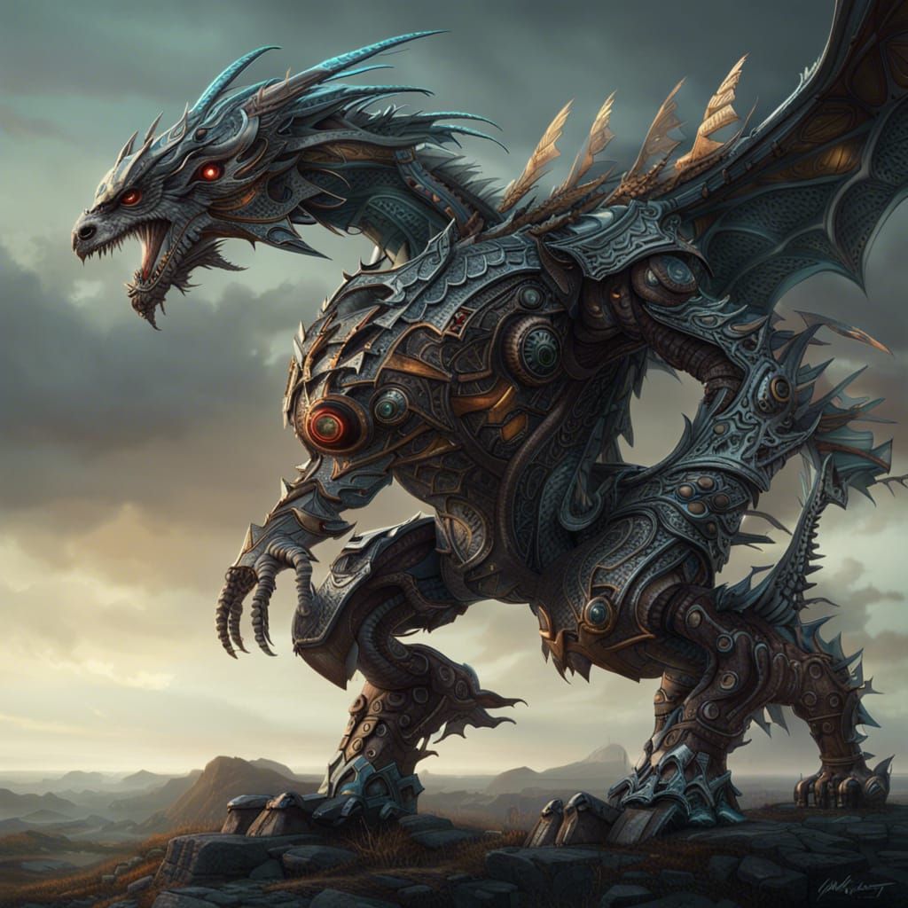 Epic Robot Dragon in Digital Matte Painting