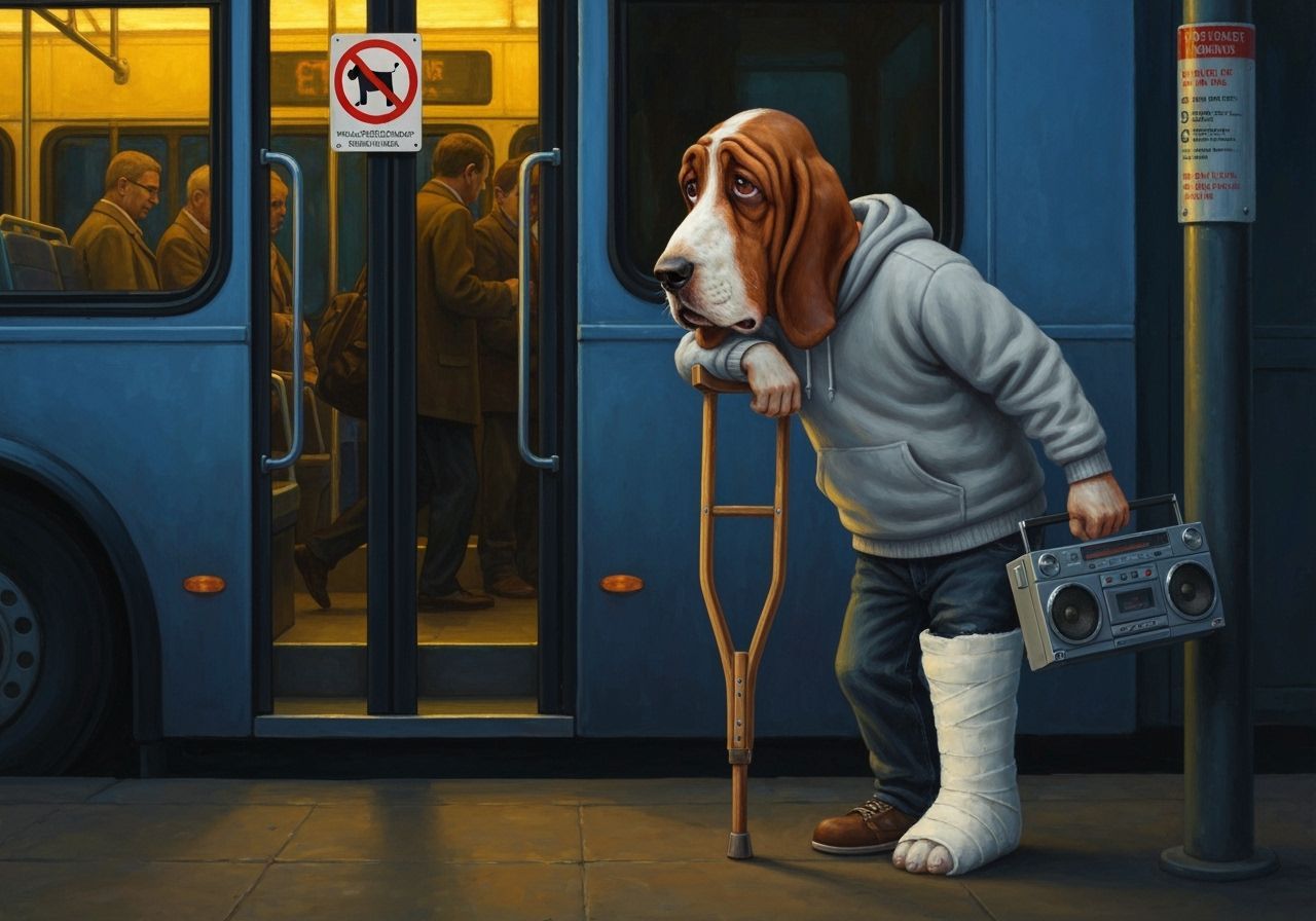 Basset Hound at NYC Bus Stop, Edward Hopper Style