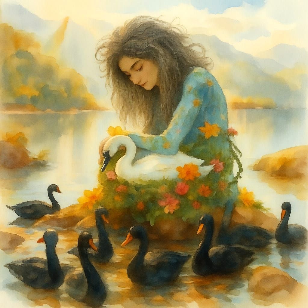 Surreal Fragmented Sculpture of Woman with Stars and Swan