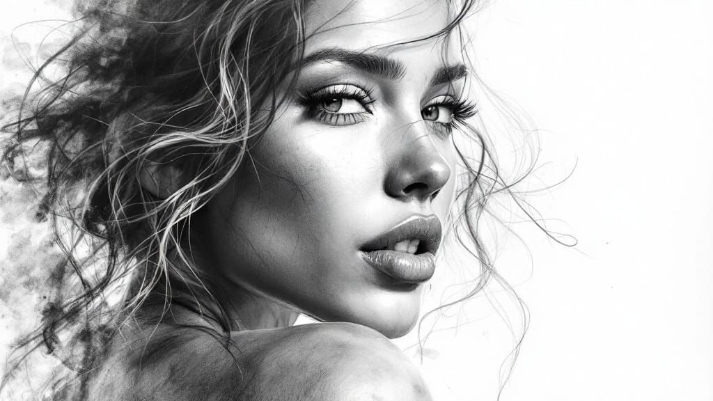 Hyperrealistic Latina Woman in Pencil Drawing Style