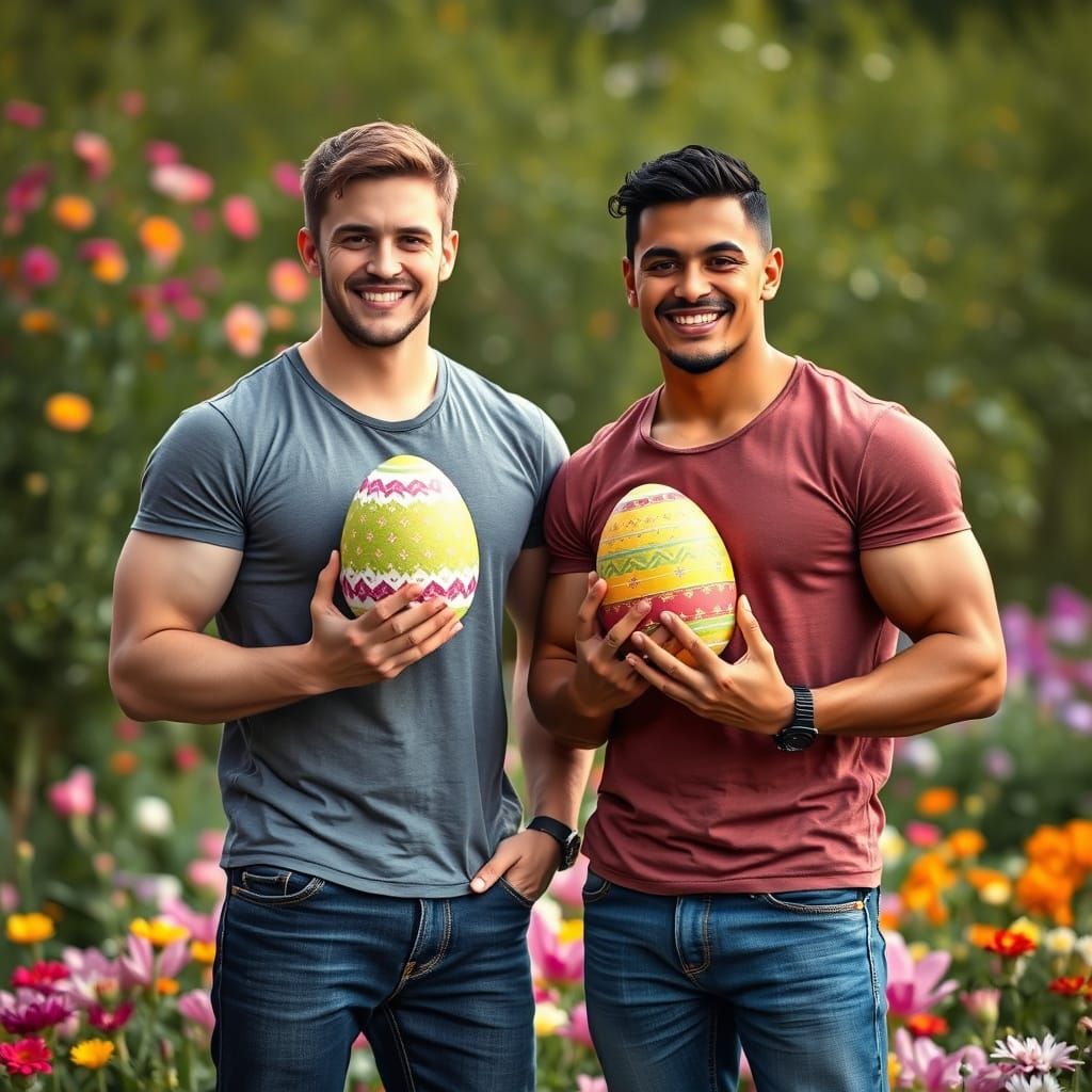 Diverse Friends Celebrate Easter in a Vibrant Garden