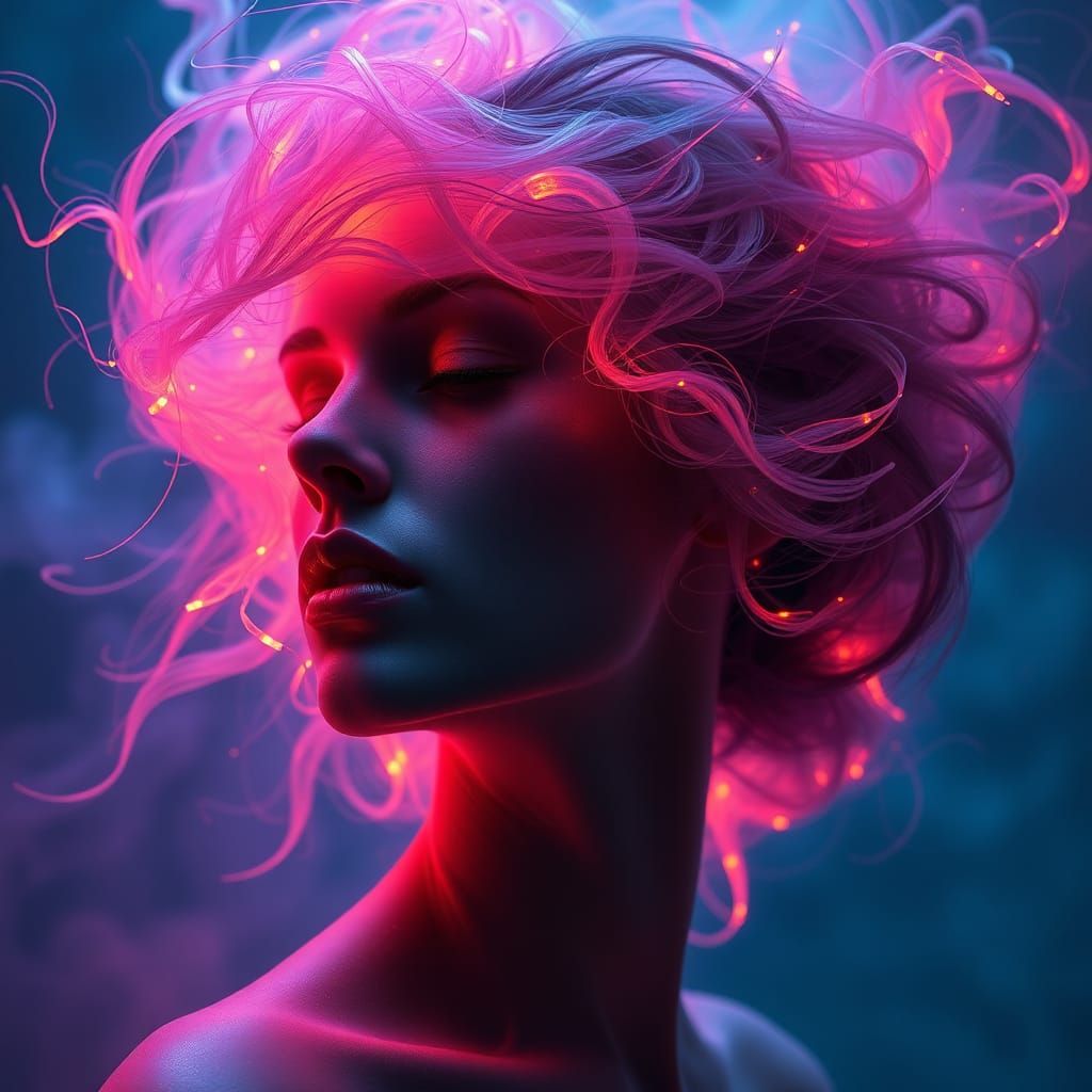 Iridescent Aura: Woman in a Dreamscape of Color