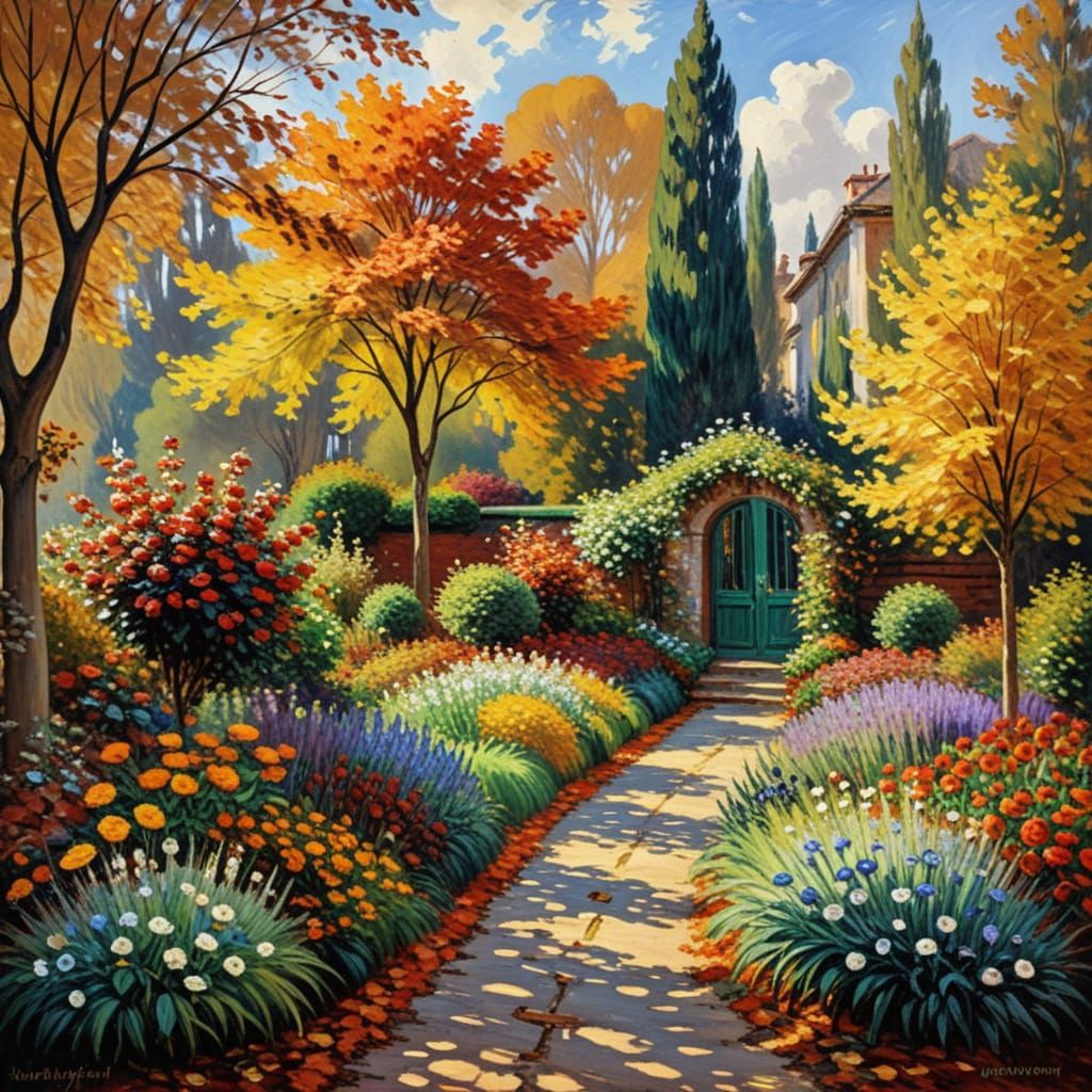 Impressionist Autumn Garden Oil Painting by Eduard Monet