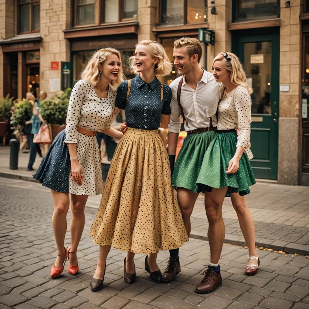 Mortified Young Man in Polka Dot Dress, Fashion Photography