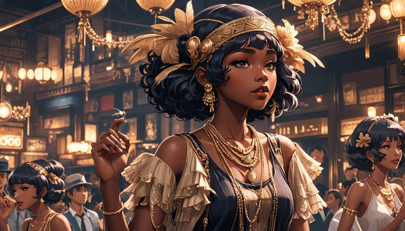 Vintage Anime Flapper Girl in 90s Style