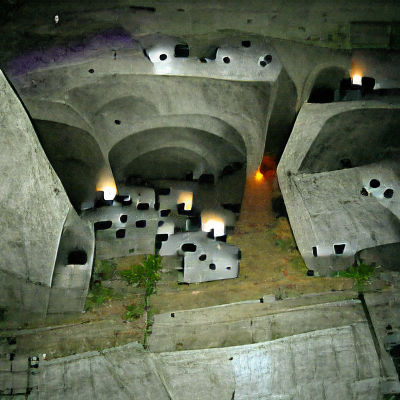 Illuminated Concrete Catacombs: Abstract Architecture