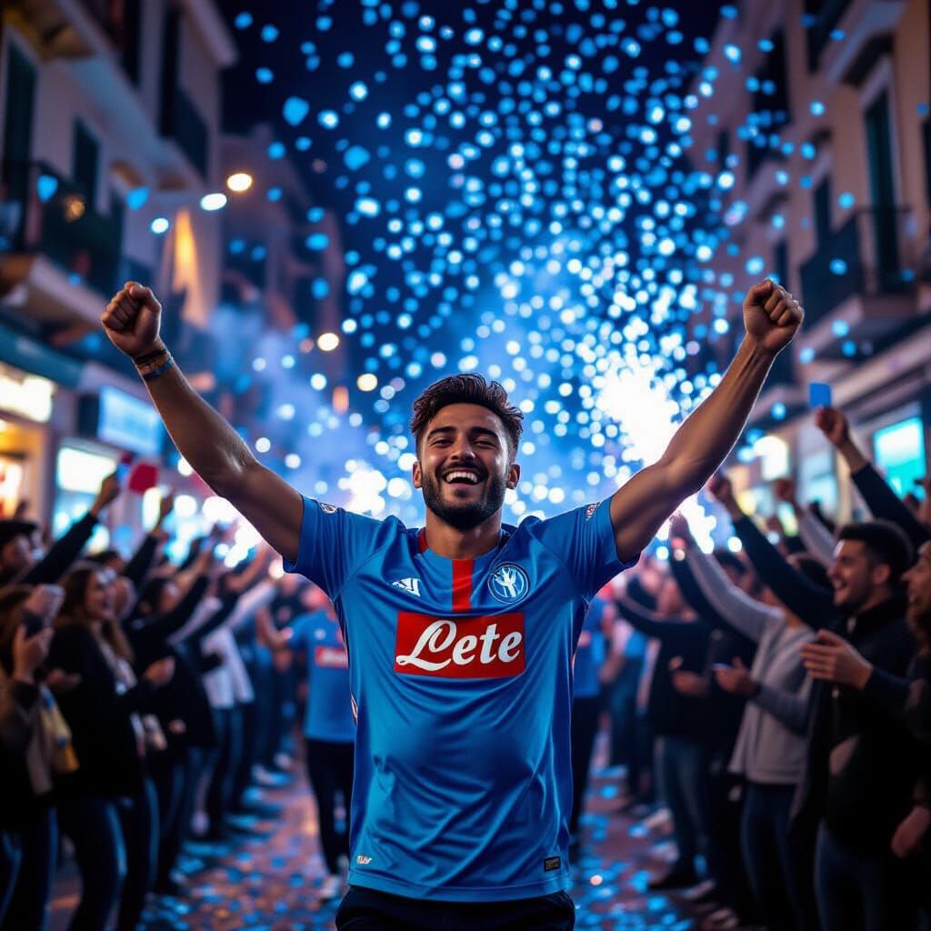 Napoli Fan Celebrates Victory in Confetti-Filled Street