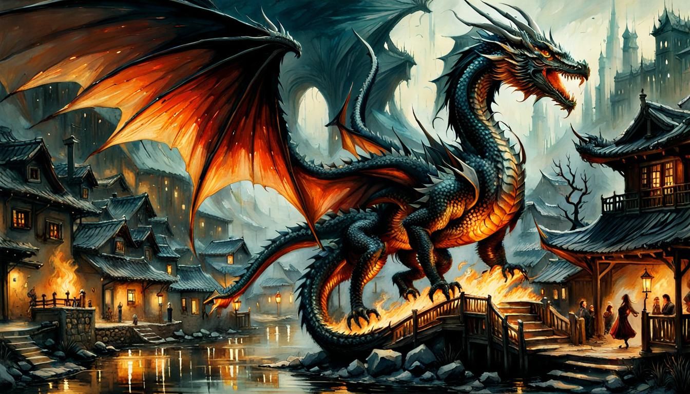 Dragon's Fiery Breath: A Watercolor Masterpiece