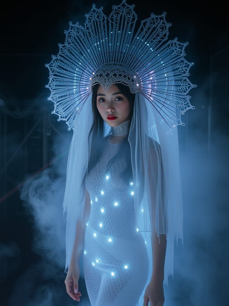 Stunning Woman in Laser Box, Giger-Inspired